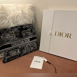 Christian Dior Blue Toile Fabric pouch. New, dust bag, tags and original box.
